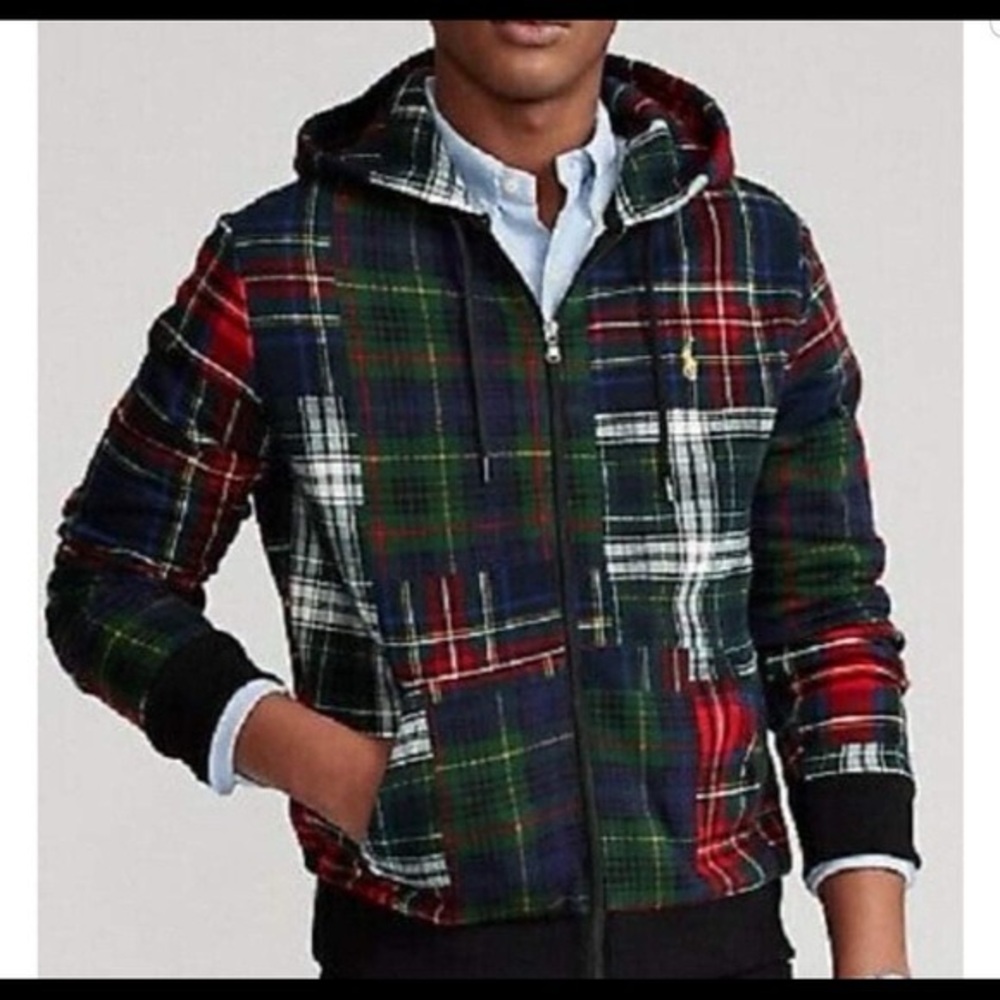 Polo Ralph Lauren Patchwork Fleece lined Hoodie Mens S